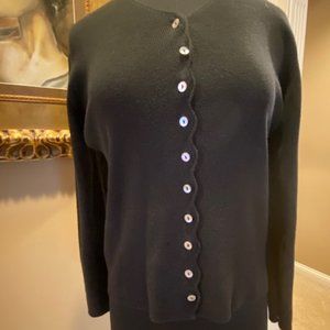 Lucia Burns Black Sweater with Scalloped Edge Size L